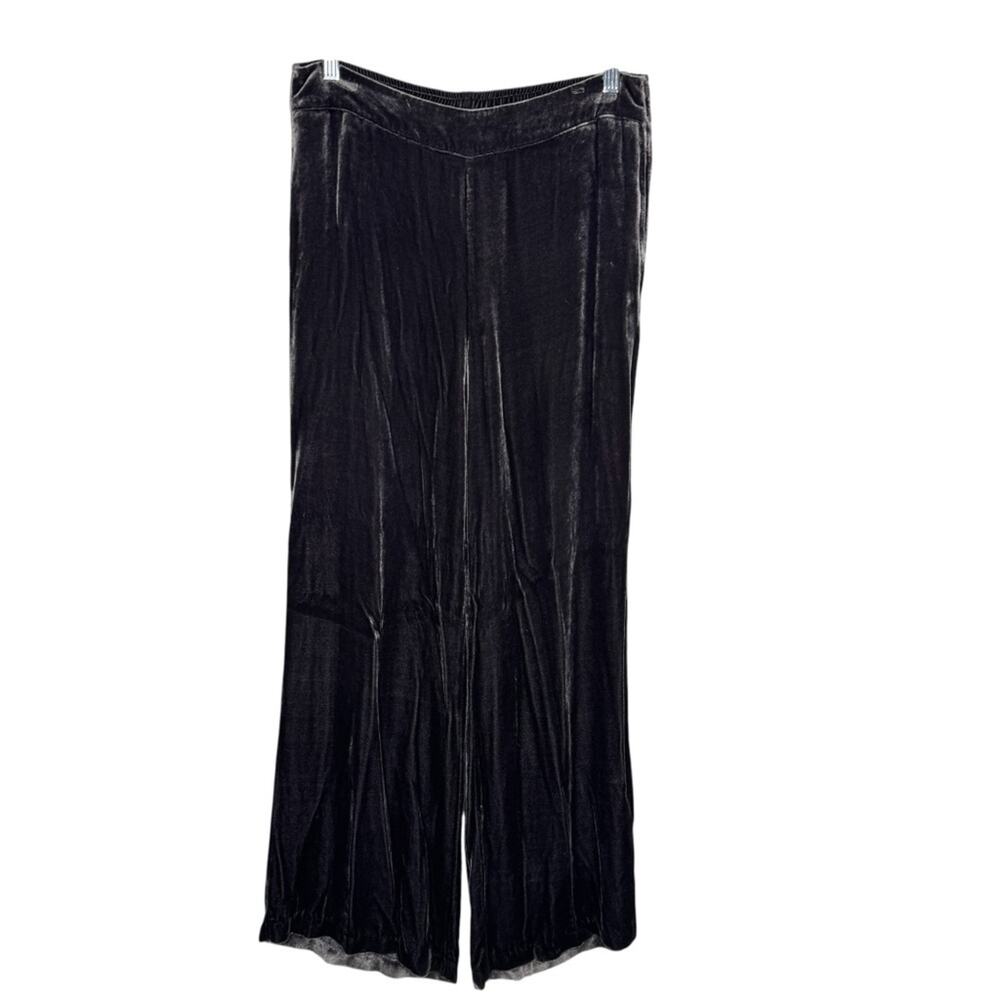 SUNDANCE / charcoal gray crushed velvet silk blend wide leg pants / S